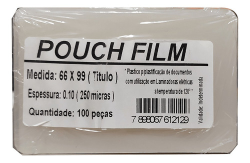 Pouch Film Plastificação 66 X 99 Mm 0,10 Mic 100 Und Mares