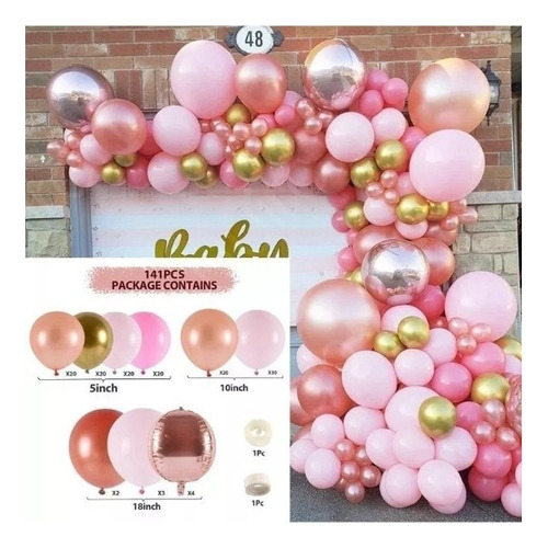 Kit Decoracion Arco Cumpleaños Oro Rosa Grado Boda