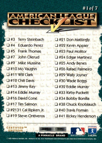 Mlb Ken Griffey Jr - Select Certified Checklist 1995 #1 Of 7