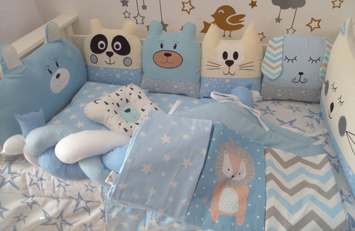 Bebé Feliz: Set Para Cuna Funcional Chichoneras Y Accesorios Animalitos