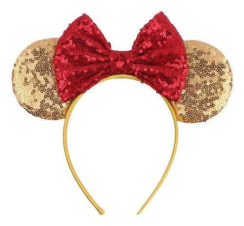 Orejas Dorado Princesa Minnie Mouse Mickey Diadema Moño Rojo
