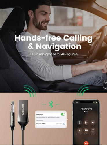 Receptor De Carro Bluetooth Ugreen Auxiliar Com Microfone