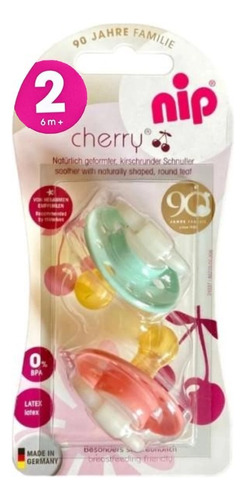 Nip Cherry Chupete Redondo Pack X 2. Tamaño 2. Rosa Y Verde