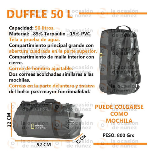 Imagen 2 de 6 de Bolso National Geographic Estanco Duffle 50 L Impermeable