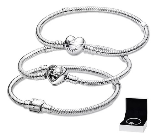 3 Pcs Pulsera Original Joyeria De Plata Con Caja Y Bolso