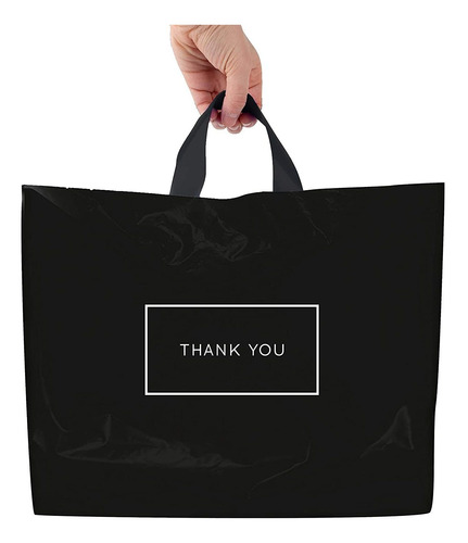 Thank You Bags For Business Black Plastic Bags 50 Pack 15 W