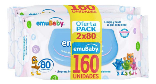 Toallitas Húmedas Emubaby Hipoalergénicas 2 X 80 C/u