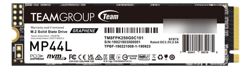 Ssd Team Group Mp44l Nvme, 250gb, Pci Express 4.0, M.2 Color Negro