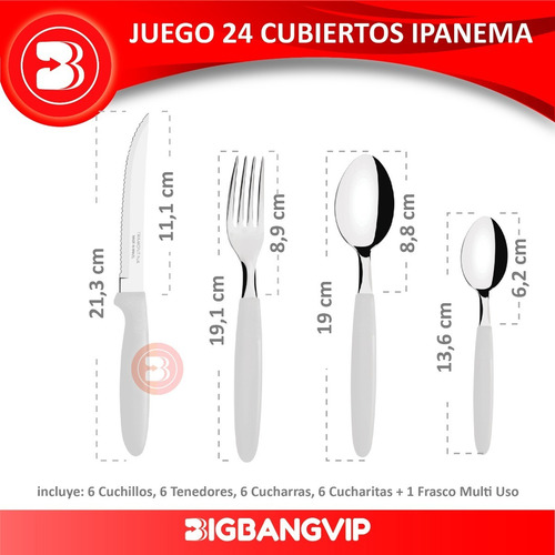 Imagen 2 de 7 de Juego 24 Cubiertos Tramontina Ipanema + Frasco Multiuso