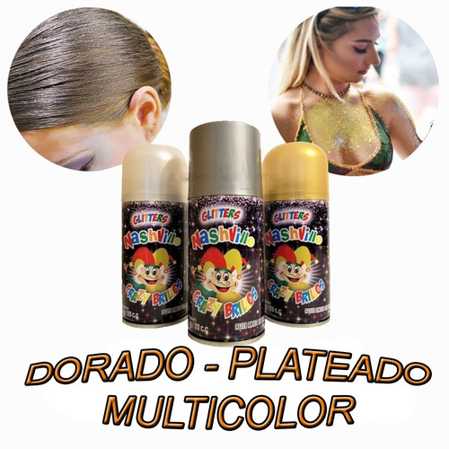 Glitter En Aerosol Para Cabello Y Cuerpo Oro Plata O Multico