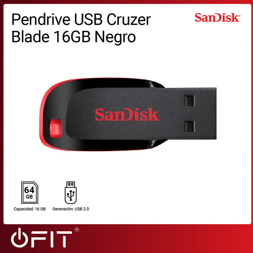 Pendrive SanDisk Cruzer Blade 16GB 2.0 negro y rojo