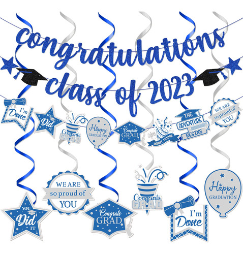 Pancarta Felicitacion Azul Para Graduado 2023 Decoracion
