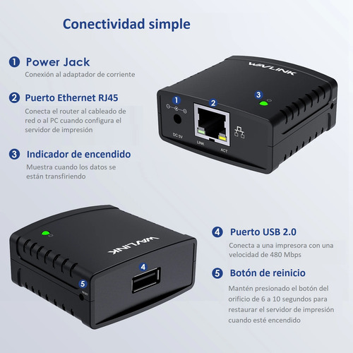 Adaptador Impresora De Red Ethernet A Usb Servidor Impresión