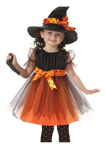 Disfraz De Bruja De Halloween For Niñas Juego De Roles De Fiesta Vestido Con Sombrero
