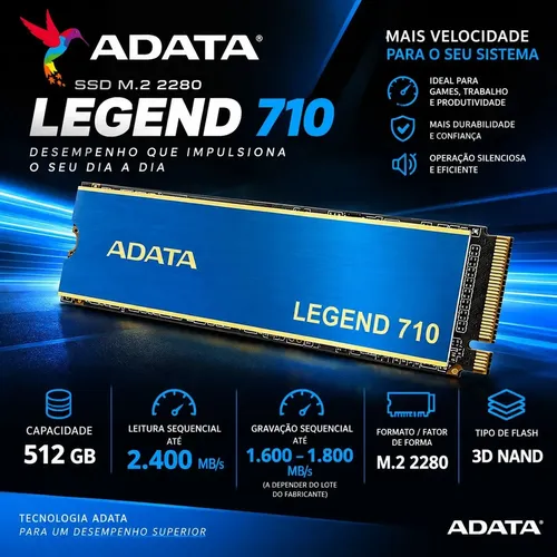 Ssd Adata Legend 710 De 512gb Interface: Pcie Gen3 X4 Azul