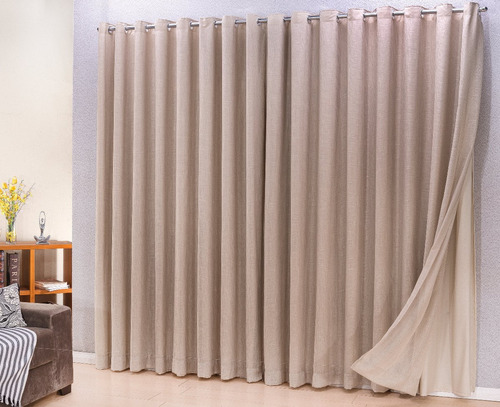 Cortina Gaze De Linho Com Forro 4,00x2,50 Trilho Suiço Duplo