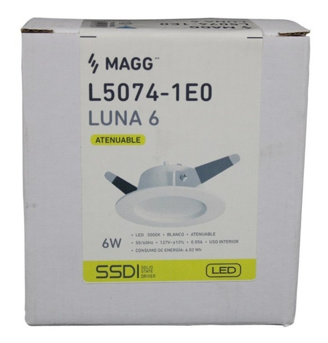 Lampara Empotrar Bote Plafon Magg 6w Luz Calida Atenuable Color Blanco