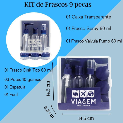 Imagem 4 de 7 de Frascos Impermeáveis Cosméticos Kit 09 Peças Potes Viagem