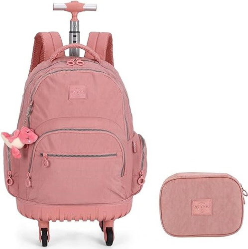 Kit Mochila De Rodinhas 360° E Estojo 100 Pens Colégio Nude