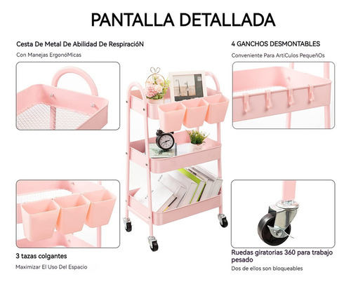 Carrito Organizador Multiusos 3 Niveles Metálico Con Ruedas
