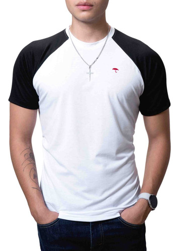 Playera Hombre Casual Slim Blanca Mangas Negras Alexis Roman