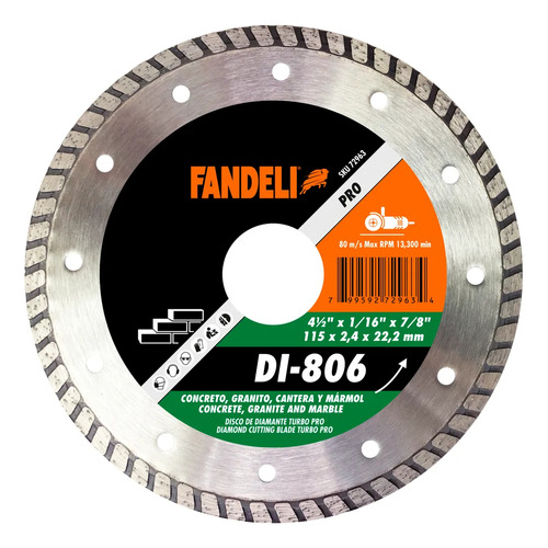 Disco Diamante Turbo Pro Fandeli 4-1/2 PLG Di806