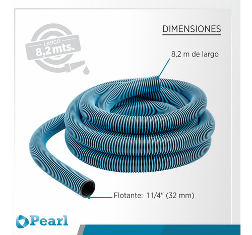 Imagen 4 de 9 de Manguera Pileta Flotante Pearl 1 1/4 32mm Reforzada 8.2 Mts