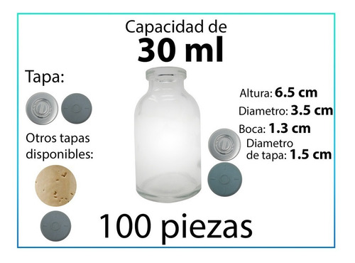 25 Frascos Vidrio Antibiotico 30 Ml Tapon De Hule Precinto