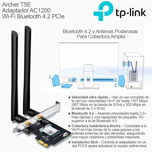 Placa Tp-link Archer T5e Ac1200 Wifi Bluetooth 4.2 Pciex