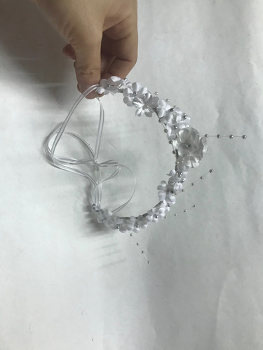 Vincha Corona De Flores De Tela Para Bautismo Bebé Nena Blanco