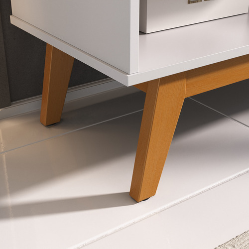 Rack 1.36 Home Pés Madeira Resistente Tv 40 42 43 50 55 Cor Branco Acetinado/Cinamomo