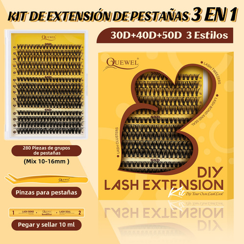 Kit De Extensión De Pestañas Quewel 30d+40d+50d 10-16mm