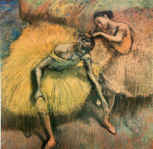 Degas - Dos Bailarinas. Amarillo Reproducción Lienzo Arte