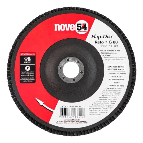 Kit 10 Disco Flap Desgaste Reto 4.1/2 G80 Esmerilhadeira