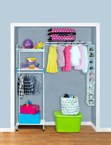 Imagen 2 de 8 de Closet Konekte Blanco Expandible 3 Repisas Metal Y Zapatera