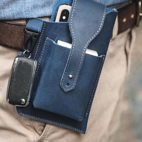 Funda De Cuero Para Teléfono Para Cinturón, Bolso Con Azul