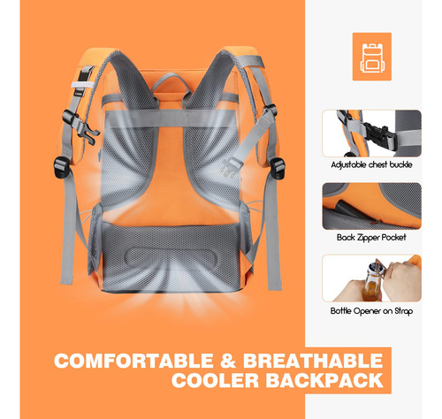 Mochila Hielera Capacidad 35 Latas Poliester Color Naranja