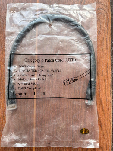 Cable Patch Cord Categoría 6 (utp) Largo 1 Pie 30.48 Cm