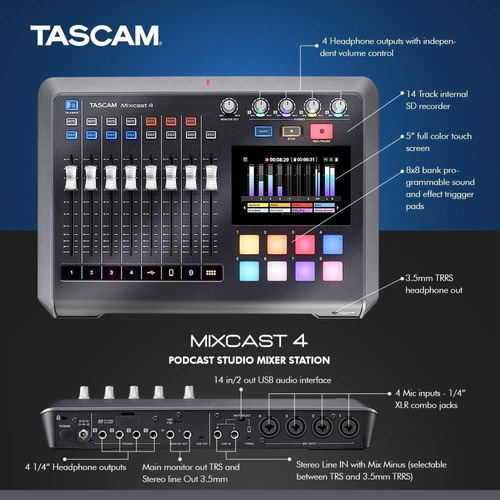 Tascam Mixcast 4 B Podcast Studio Mixer Station Con Grabador