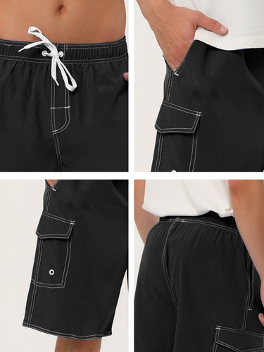 Short Traje De Baño Hombre Short Playa Color Liso Con Cordón