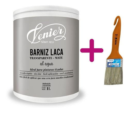 Chalk Paint Venier Barniz Protector X 1 Litro + Pincel N°10