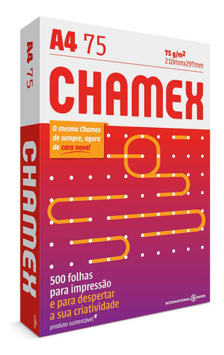 Papel Sulfite Chamex A4 1 Resma Com 500 Folha 75g 210x297mm