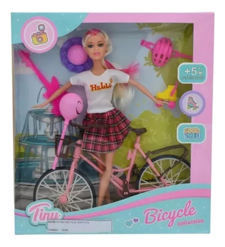 Muñeca Tiny Fantasy Con Su Bicicleta Y Accesorios