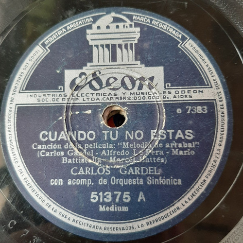 Pasta Carlos Gardel Acomp Orquesta Sinfonica Odeon C91