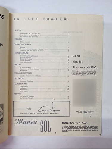 Revista Blanca Sol - Vol. Xi, No. 137, Marzo 10 De 1965 (Usado)