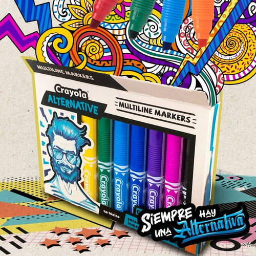 8 Plumones Multiline Alternative Crayola 3 Puntas Dibujo