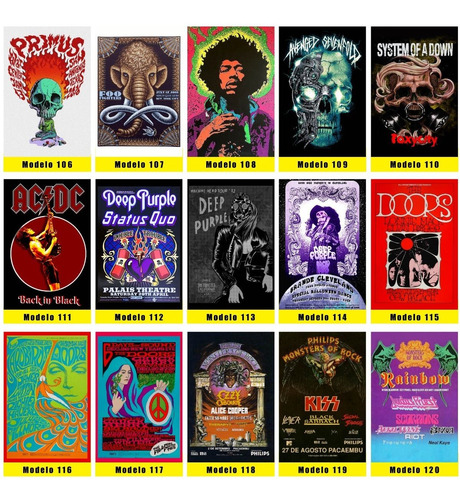 Imagem 8 de 8 de Kit 10 Placas Decorativas Rock Heavy Classic Punk Rockn Roll