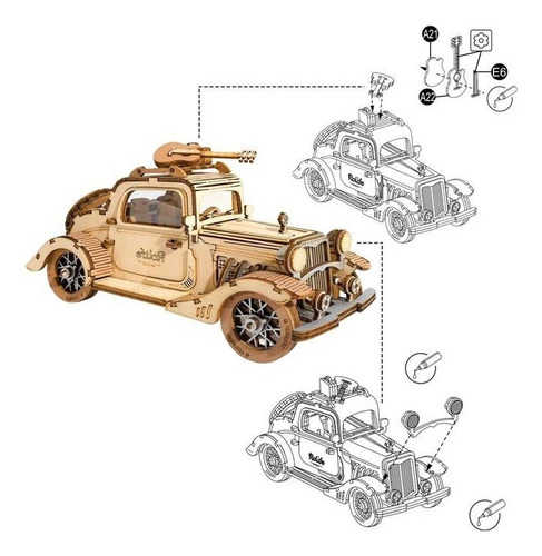 Rompecabezas 3d Coche Vintage Robotime Madera Robotime