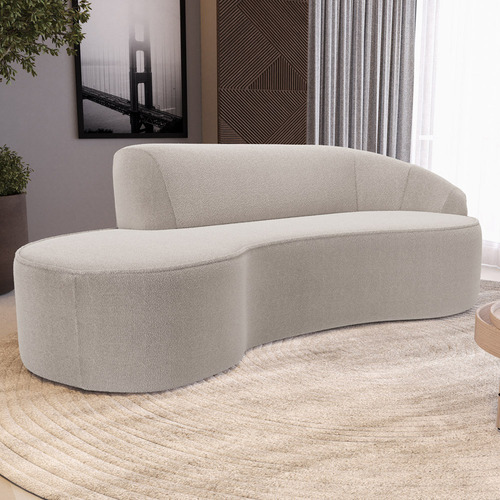 Sofá 3 Lugares Curvo Sala Firenze Dir Bouclê Creme 230cm B54