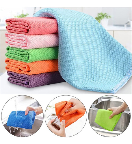 Toalha Pano De Limpeza Absorvente Escama De Peixe 30x40 Cm Cor Cores sortidas